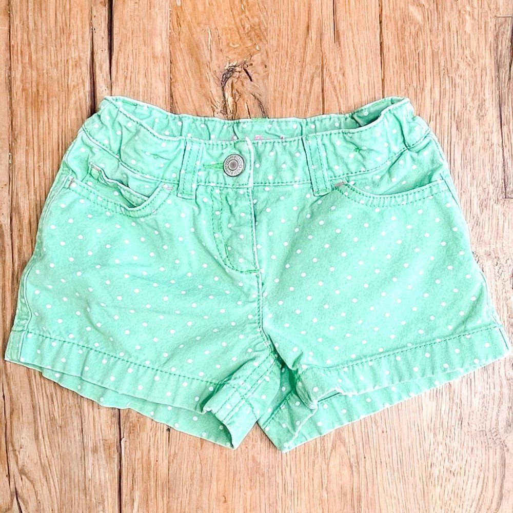 Mini Boden Green Polka Dot Jean Shorts, Size 3Y